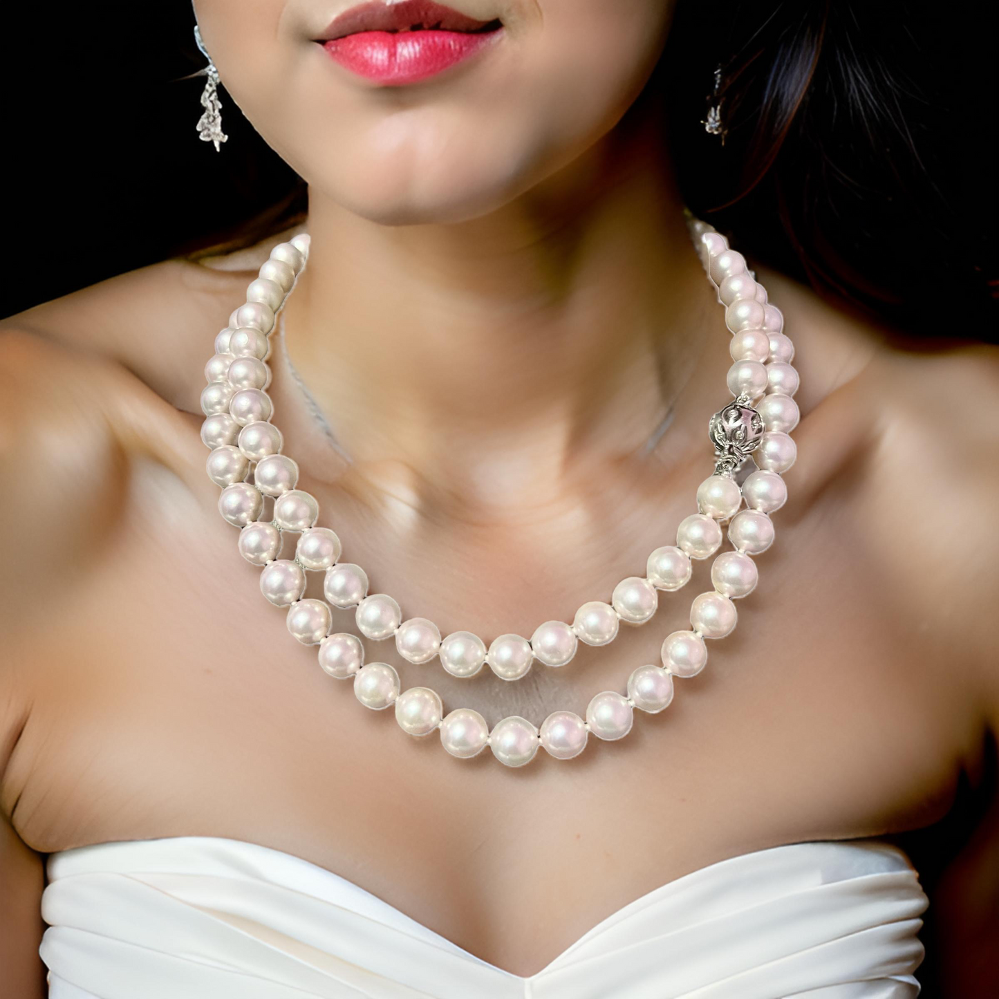 Akoya Pearl Diamond Necklace 30" 18k W Gold 8.50 mm Certified $5,975 311640