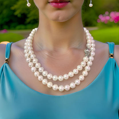 Akoya Pearl Diamond Necklace 30" 18k W Gold 8.50 mm Certified $5,975 311640