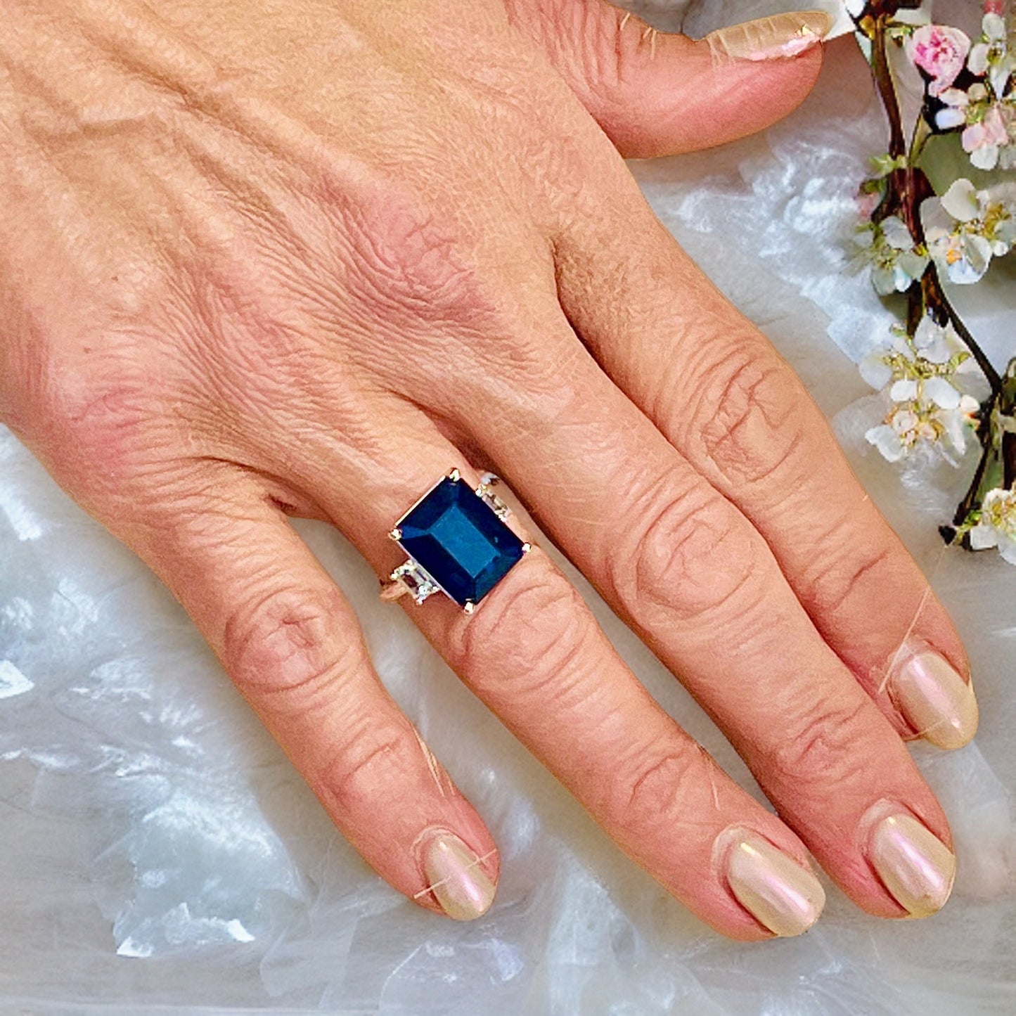 Natural Sapphire Diamond Ring Size 7 14k W Gold 12.36 TCW Certified $3,475 219222 - Certified Fine Jewelry