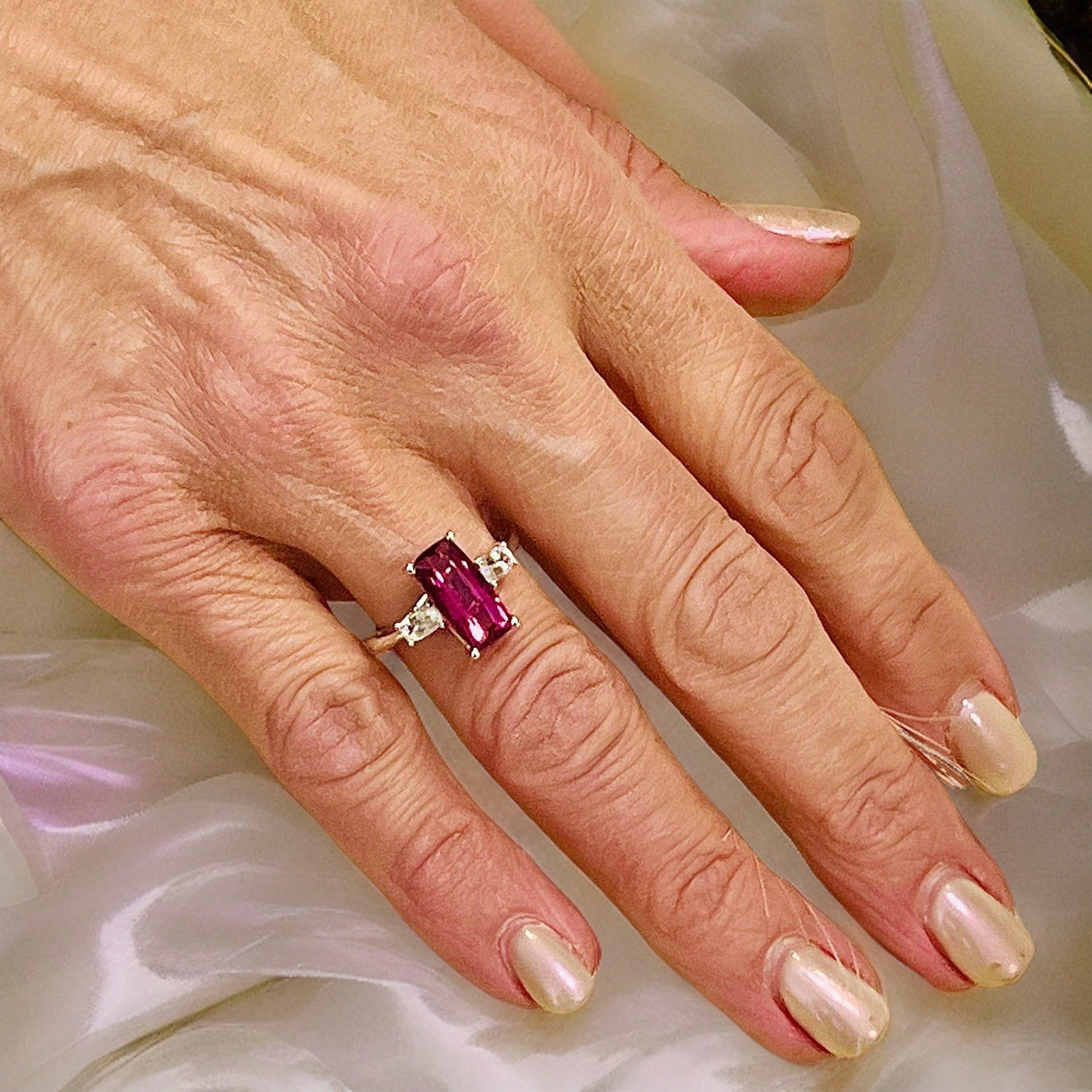 Natural Tourmaline White Sapphire Ring 7 14k W Gold 3.57 TCW Certified $4,950 218114 - Certified Fine Jewelry