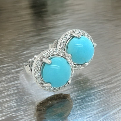 Natural Turquoise Diamond Stud Earrings 14k White Gold 2.95 TCW Certified $2,490 217835