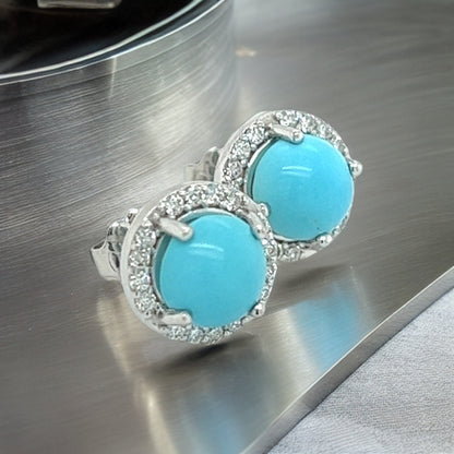 Natural Turquoise Diamond Stud Earrings 14k White Gold 2.95 TCW Certified $2,490 217835