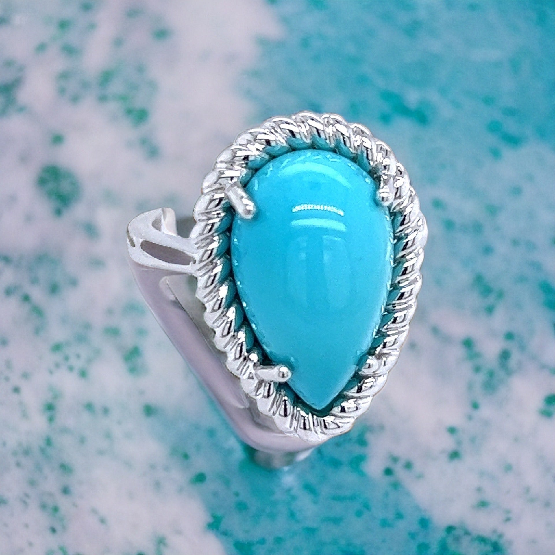 Natural Persian Turquoise Ring Size 6 14k White Gold 6.21 TCW Certified $4,250 221276 - Certified Fine Jewelry