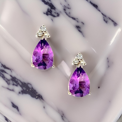 Natural Amethyst Diamond Earrings 14k W Gold 3.62 TCW Certified $2,950 210753