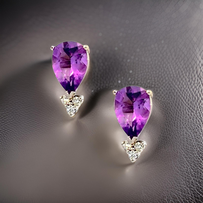 Natural Amethyst Diamond Earrings 14k W Gold 3.62 TCW Certified $2,950 210753