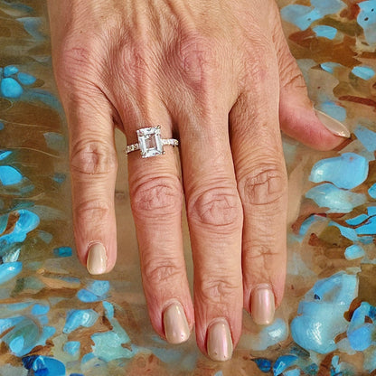Natural Aquamarine Diamond Ring Size 6.5 14k W Gold 3.29 TCW Certified $4,950 217106 - Certified Fine Jewelry
