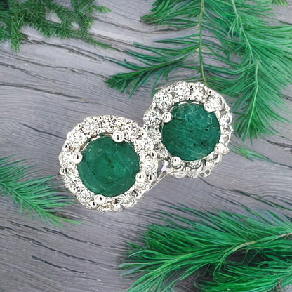 Natural Emerald Diamond Earrings 14k Gold 3.02 TCW Certified $5,490 211182