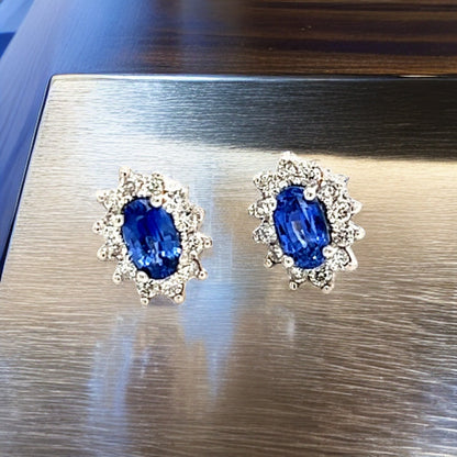 Natural Sapphire Diamond Stud Earrings 14k Gold 0.90 TCW Certified $2,450 215613 - Certified Fine Jewelry
