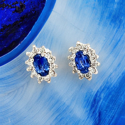 Natural Sapphire Diamond Stud Earrings 14k Gold 0.90 TCW Certified $2,450 215613 - Certified Fine Jewelry