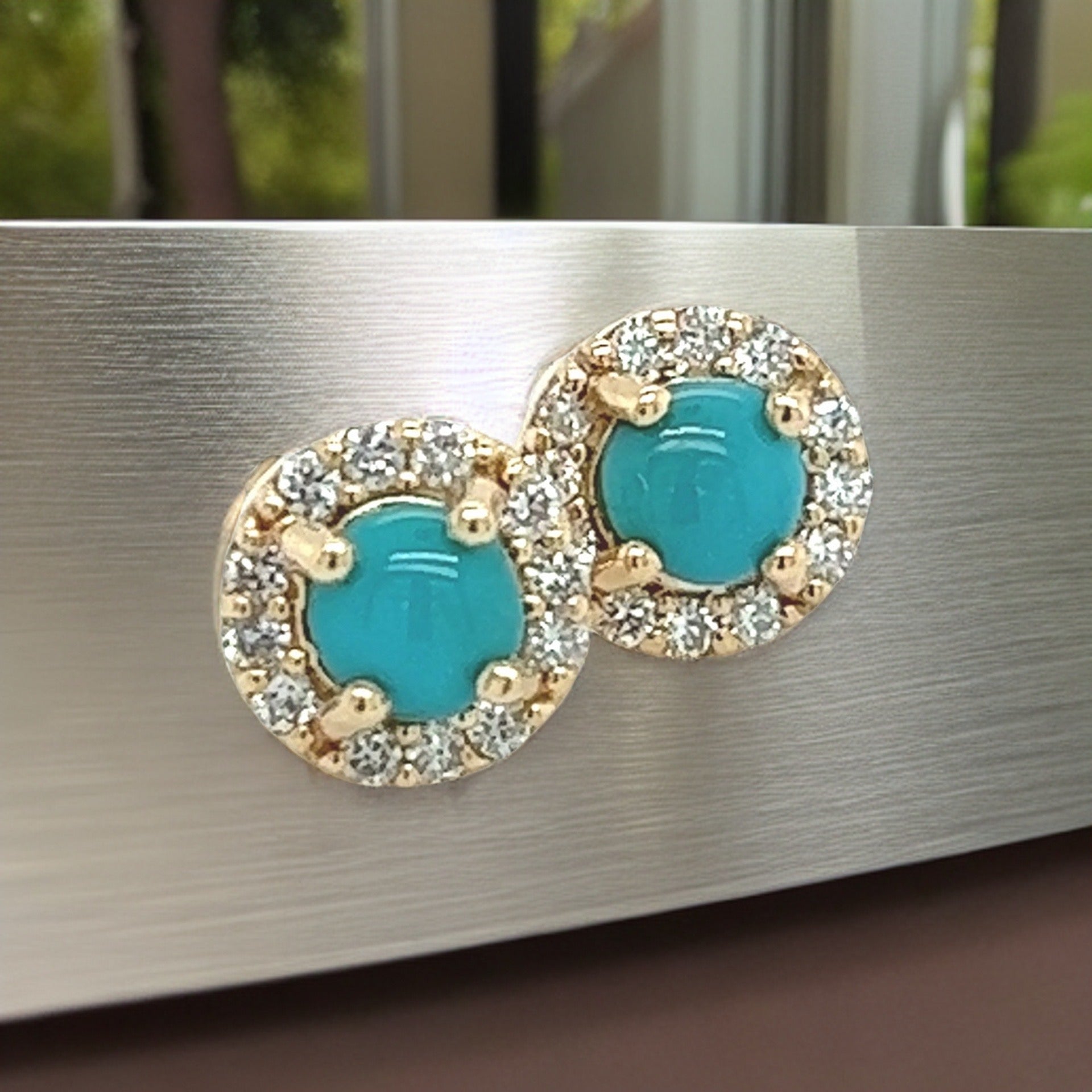 Natural Turquoise Diamond Stud Earrings 14k Yellow Gold 0.65 TCW Certified $1,590 217840 - Certified Fine Jewelry