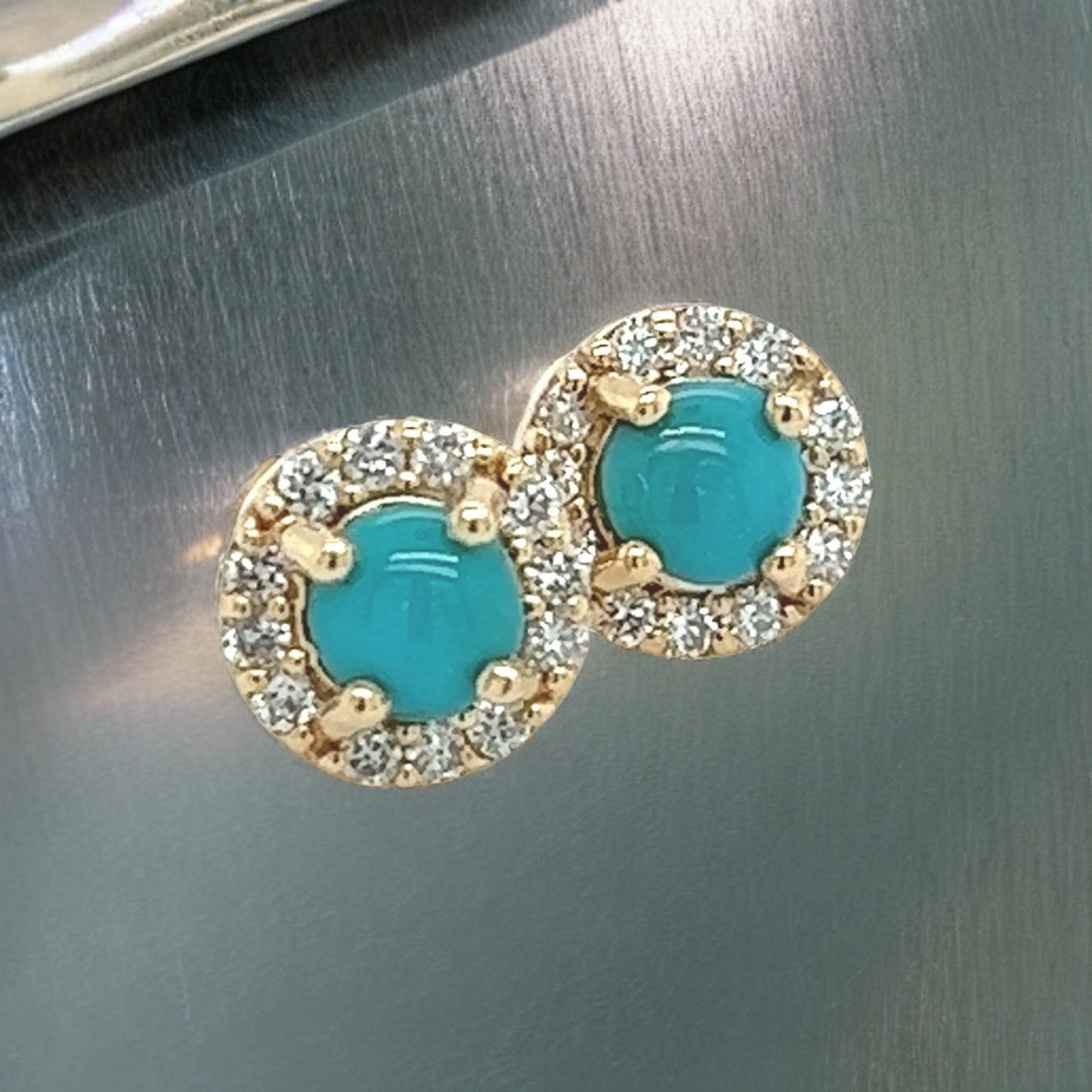 Natural Turquoise Diamond Stud Earrings 14k Yellow Gold 0.65 TCW Certified $1,590 217840