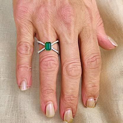Natural Emerald Diamond Ring Size 6.5 14k W Gold 1.7 TCW Certified $4,975 217846