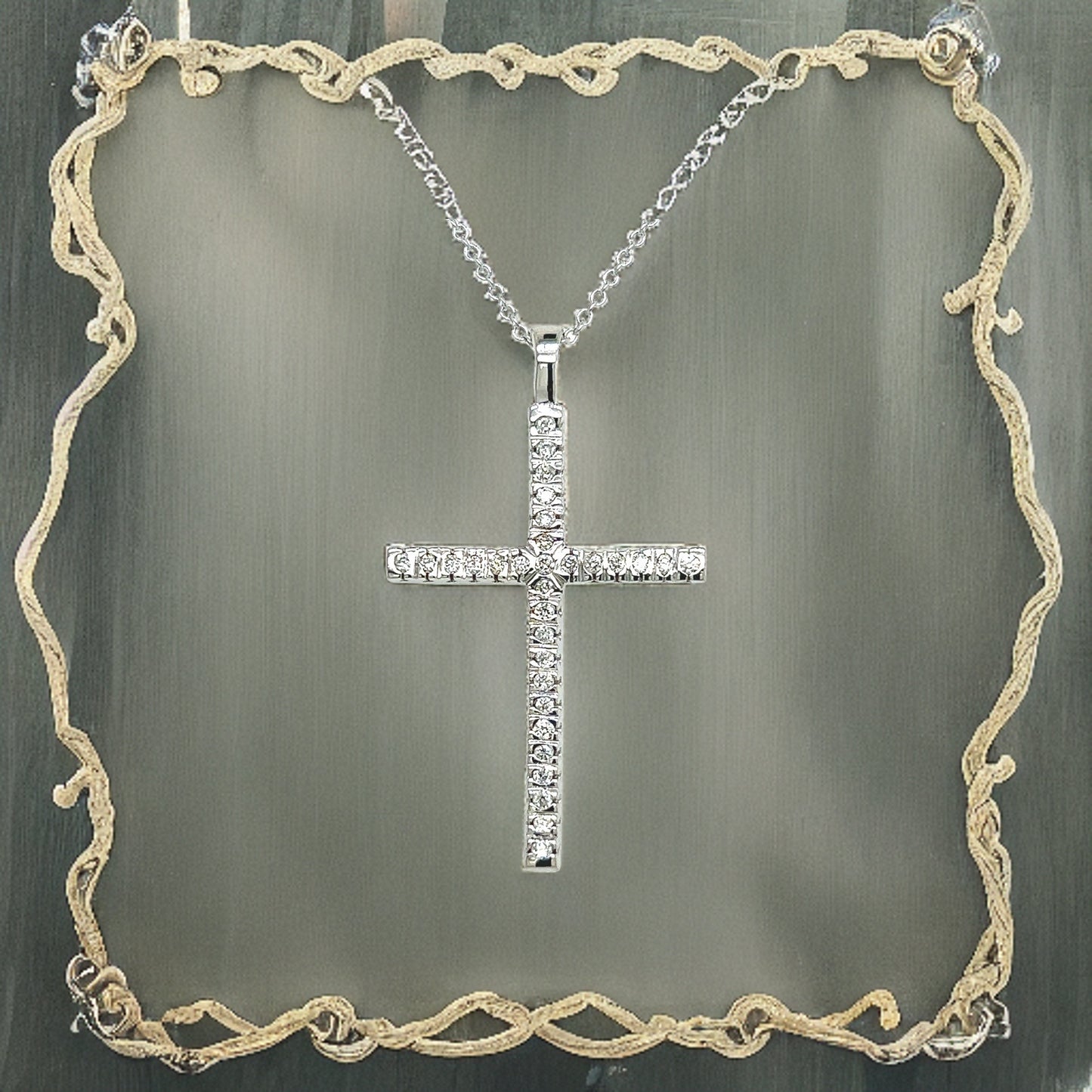 Natural Diamond Cross Pendant 17" Chain 14k White Gold 0.41 TCW Certified $3,490 307921 - Certified Fine Jewelry