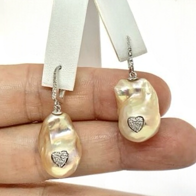 Diamond Baroque FW Yellow Pearl Earrings 14k Gold Certified $1,950 914375