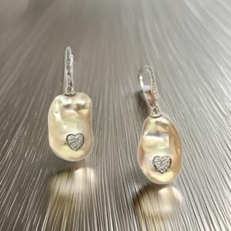 Diamond Baroque FW Yellow Pearl Earrings 14k Gold Certified $1,950 914375