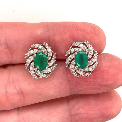 Diamond Emerald Earrings 14k W Gold 4.05 TCW Certified $6,950 018690