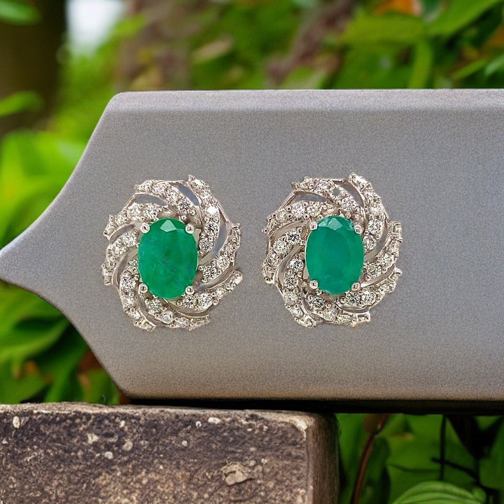 Diamond Emerald Earrings 14k W Gold 4.05 TCW Certified $6,950 018690