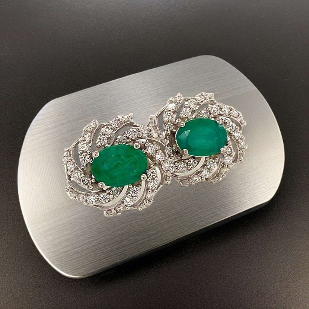 Diamond Emerald Earrings 14k W Gold 4.05 TCW Certified $6,950 018690