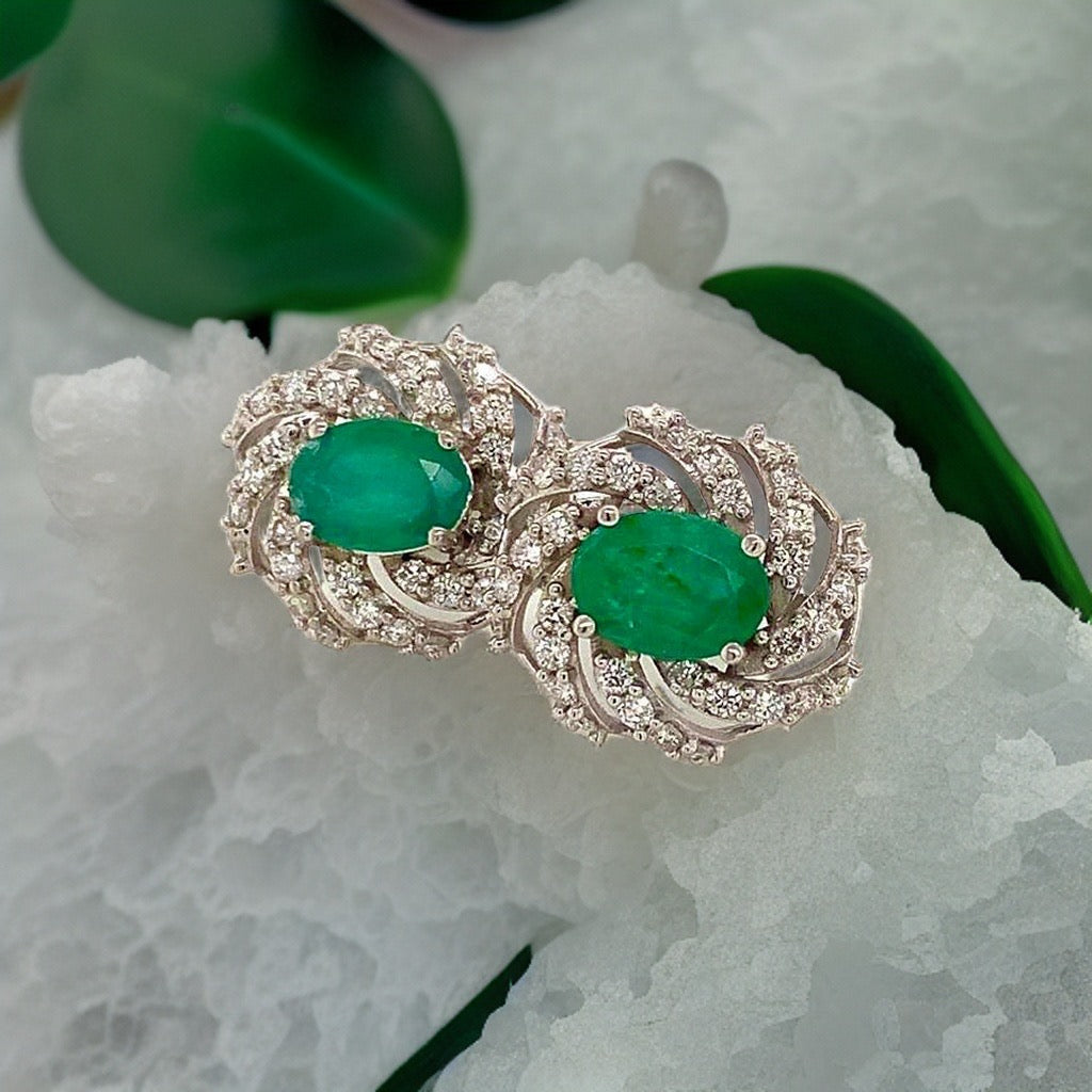 Diamond Emerald Earrings 14k W Gold 4.05 TCW Certified $6,950 018690