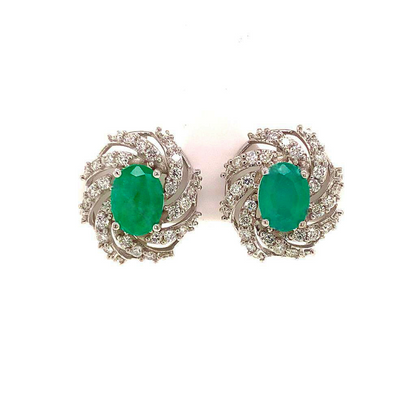 Diamond Emerald Earrings 14k W Gold 4.05 TCW Certified $6,950 018690