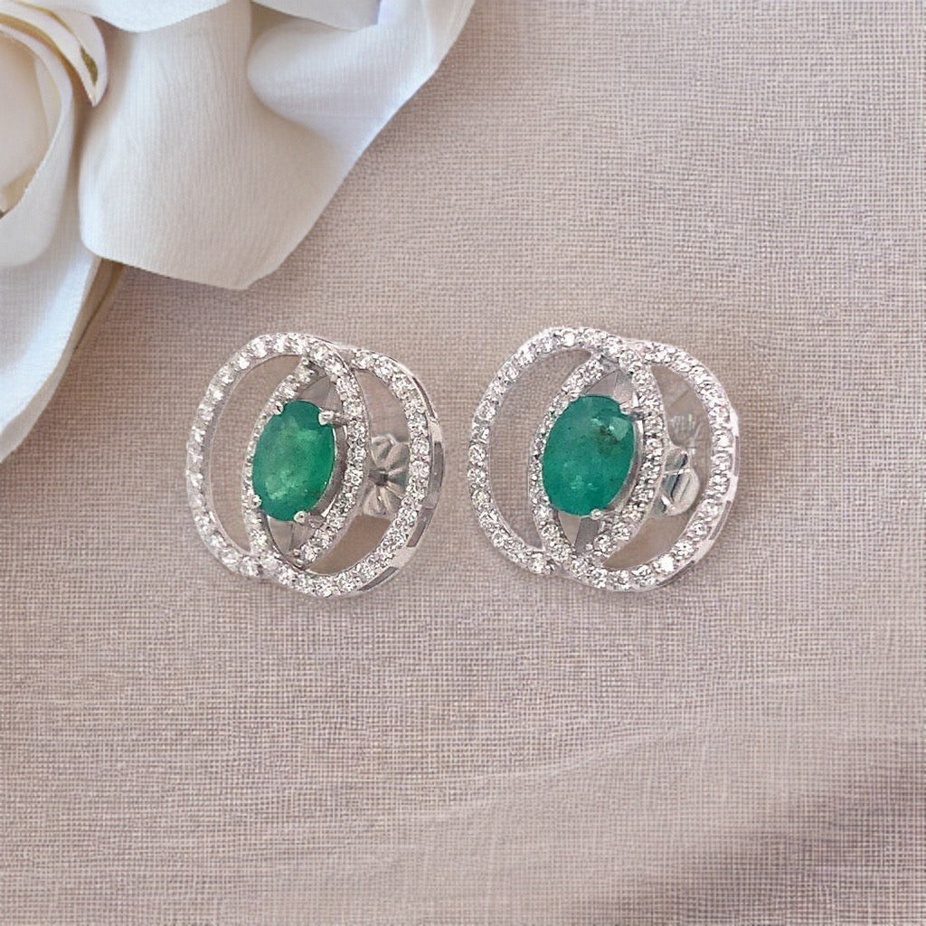 Diamond Emerald Earrings 14k White Gold 2.16 TCW Certified $6,950 018689