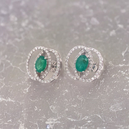 Diamond Emerald Earrings 14k White Gold 2.16 TCW Certified $6,950 018689