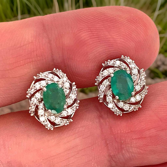 Diamond Emerald Earrings 14k White Gold 2.17 TCW Certified $5,950 018695