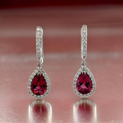 Diamond Rubellite Tourmaline Drop Earrings 18k W Gold 2.93 TCW Certified $5,950 210764