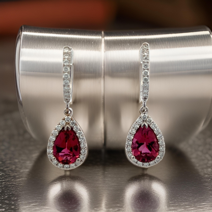 Diamond Rubellite Tourmaline Drop Earrings 18k W Gold 2.93 TCW Certified $5,950 210764