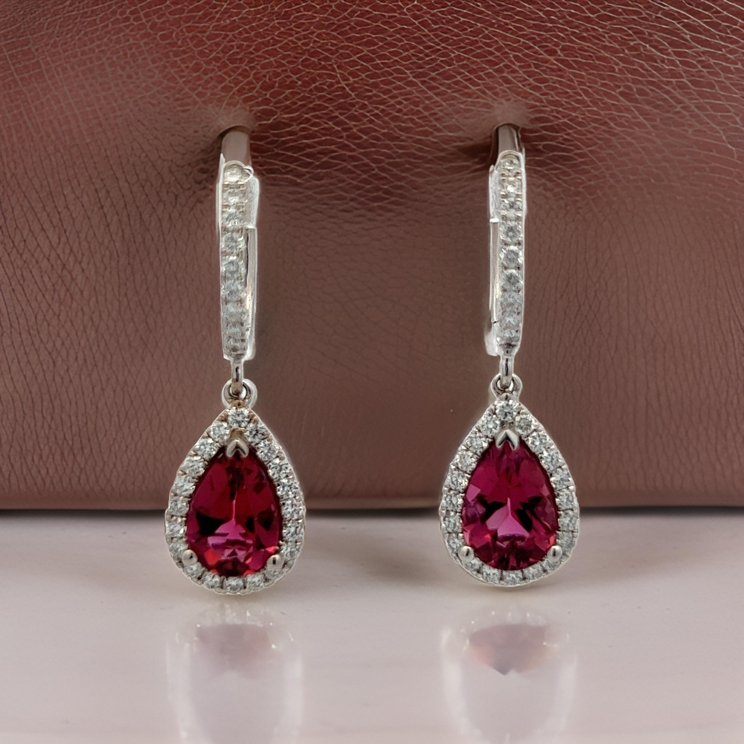 Diamond Rubellite Tourmaline Drop Earrings 18k W Gold 2.93 TCW Certified $5,950 210764