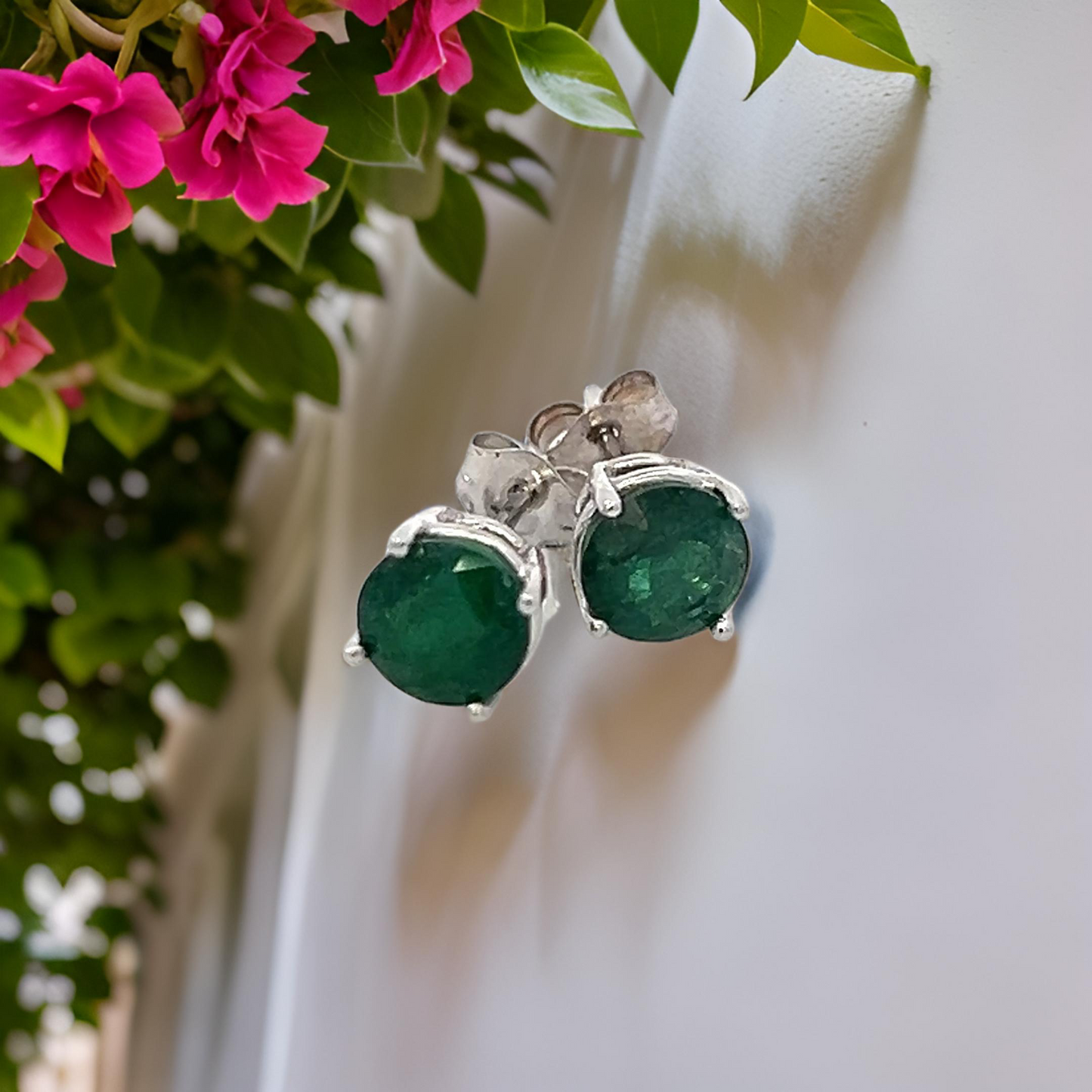 Natural Emerald Stud Earrings 14k White Gold 1.69 TCW Certified $1,950 121157