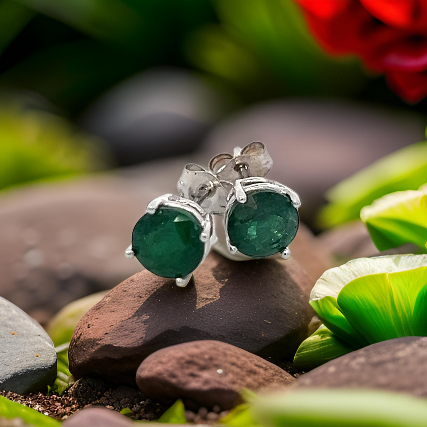 Natural Emerald Stud Earrings 14k White Gold 1.69 TCW Certified $1,950 121157