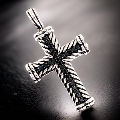 David Yurman Authentic Estate Black Diamond Chevron Silver Cross Pendant 16.5g DY506