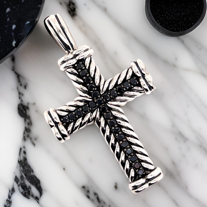 David Yurman Authentic Estate Black Diamond Chevron Silver Cross Pendant 16.5g DY506