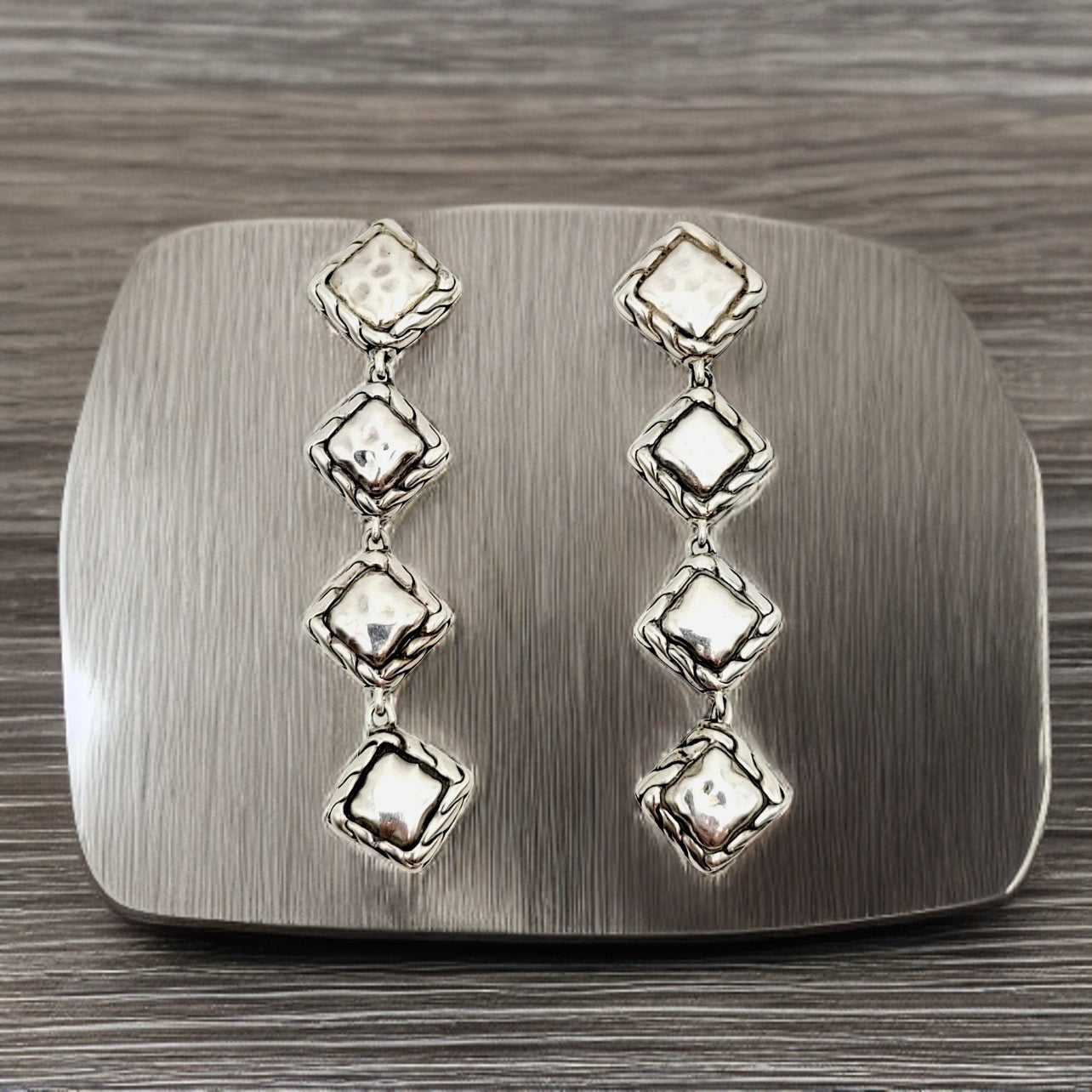 John Hardy Estate Palu Hammered Drop Earrings 2" Silver JH65 - Certified Fine Jewelry