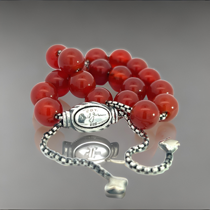 David Yurman Authentic Estate Carnelian Spiritual Beads Bracelet 6.6 - 8.5" Silver 8 mm DY496