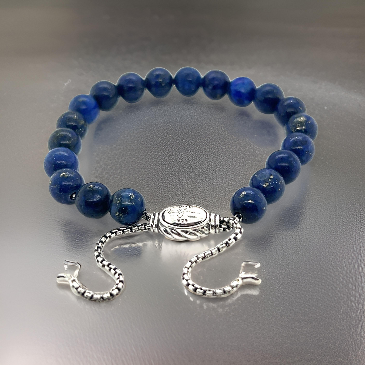 David Yurman Lapis Lazuli Spiritual Beads Bracelet 6.6 - 8.5" Silver 8 mm Estate DY569