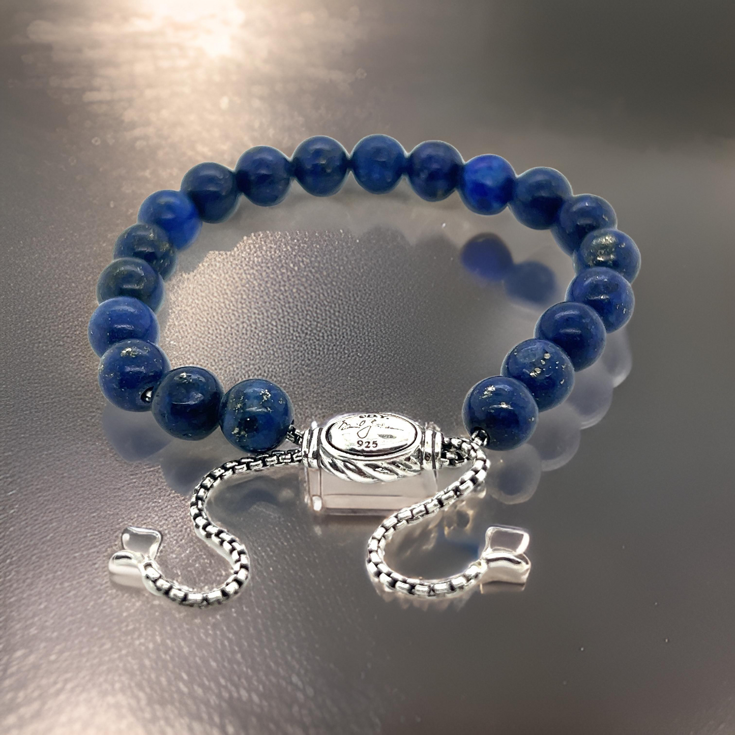 David Yurman Lapis Lazuli Spiritual Beads Bracelet 6.6 - 8.5" Silver 8 mm Estate DY569