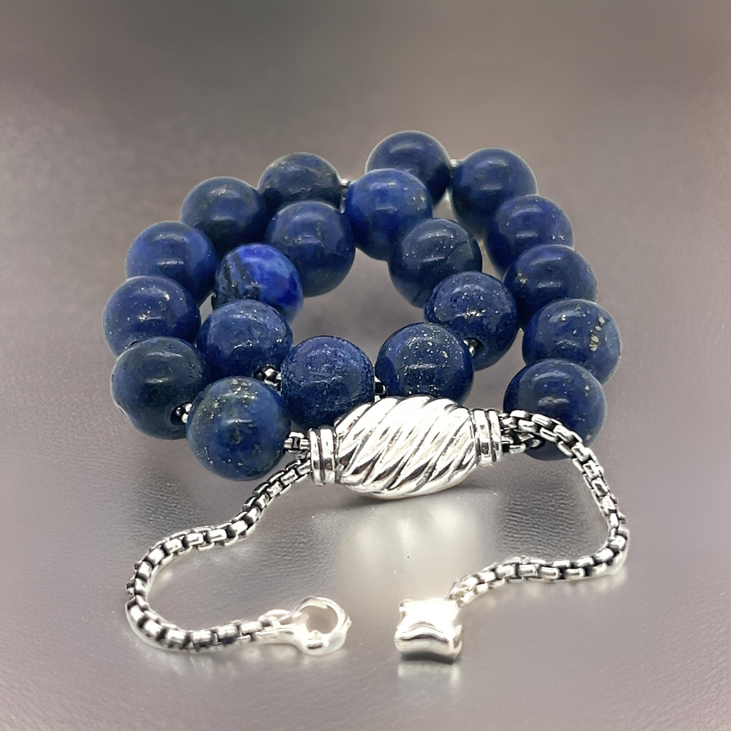 David Yurman Lapis Lazuli Spiritual Beads Bracelet 6.6 - 8.5" Silver 8 mm Estate DY569