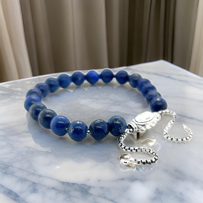 David Yurman Authentic Estate Lapis Lazuli Spiritual Beads Bracelet 6.6 - 8.5" Silver 8 mm DY497