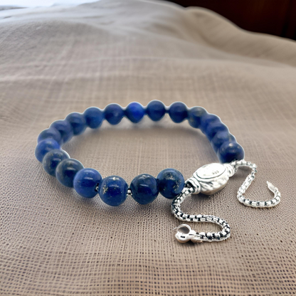 David Yurman Lapis Lazuli Spiritual Beads Bracelet 6.6 - 8.5" Silver 8 mm Estate DY569