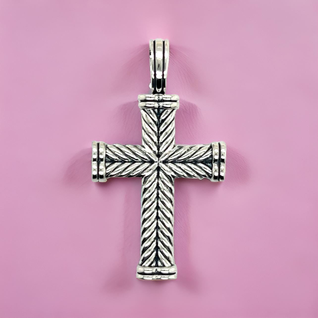 David Yurman Authentic Estate Chevron Silver Cross Pendant DY518