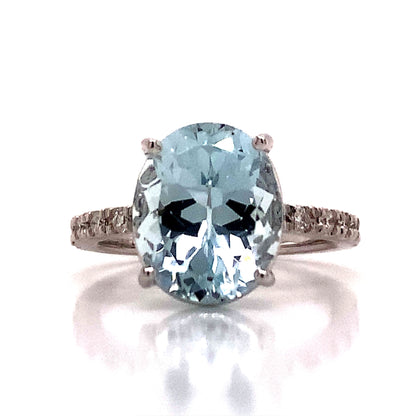 Natural Aquamarine Diamond Ring 14k White Gold 5.09 TCW Certified $5,975 114441