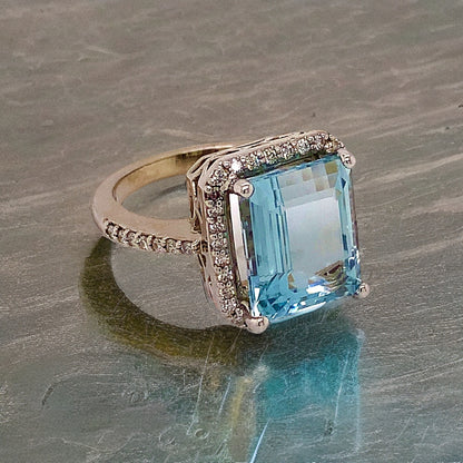 Aquamarine Diamond Ring 14k Gold Size 6.5, 6 TCW Certified $6,950 121105 - Certified Fine Jewelry