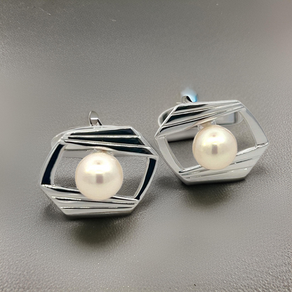 Mikimoto Estate Akoya Pearl Cufflinks Silver 7.50 mm M401