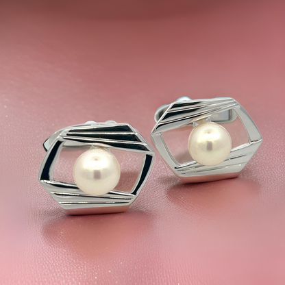 Mikimoto Estate Akoya Pearl Cufflinks Silver 7.50 mm M401