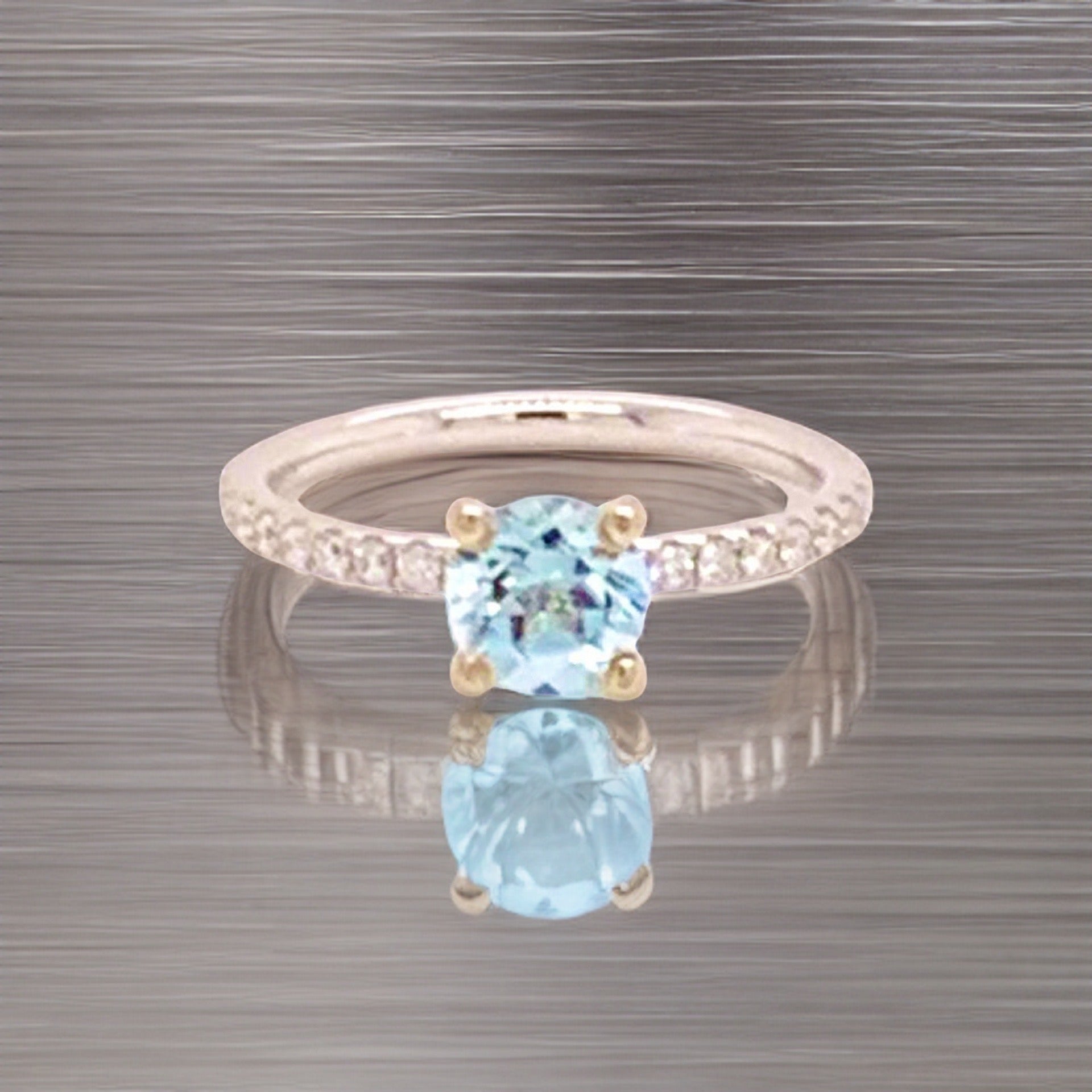 Diamond Aquamarine Ring 18k Gold 1.08 TCW Certified $1,800 822592 - Certified Fine Jewelry