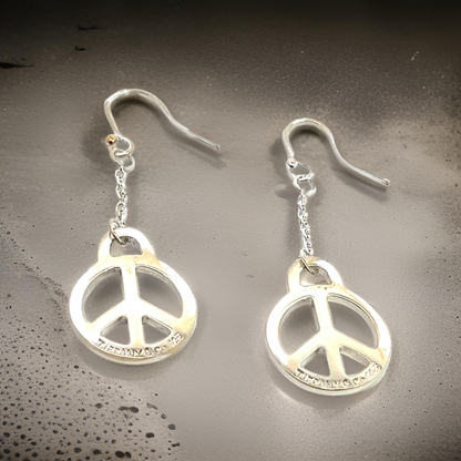 Tiffany & Co Estate Hanging Peace Earrings 2" Sterling Silver TIF696