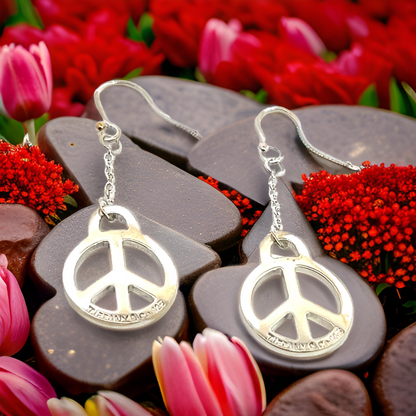 Tiffany & Co Estate Hanging Peace Earrings 2" Sterling Silver TIF696