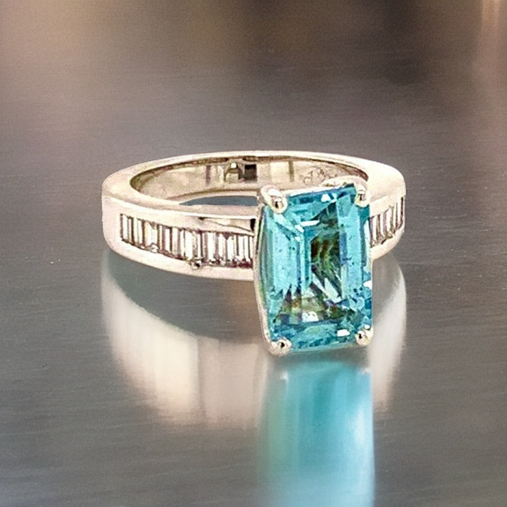 Diamond Aquamarine Ring 3.30TCW 14k Gold Women Certified $4,200 911203 - Certified Fine Jewelry